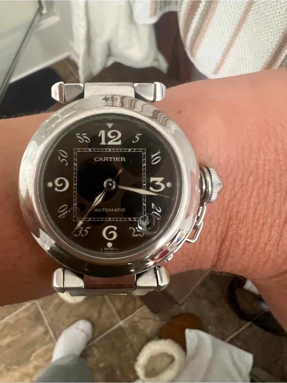 Cartier Black Dial Stainless Steel Automatic Wristwatch